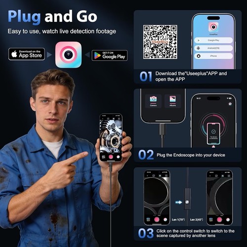 Borescope camera with light - with,
